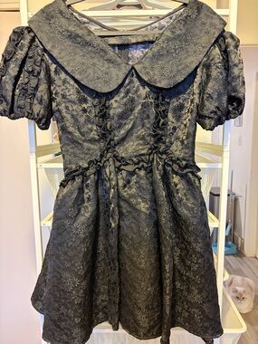 Black Lace Puff Sleeve Mini Dress with Peter Pan Collar